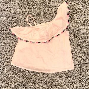 Janie and Jack Pink Ruffle Top with Multicolor Trim